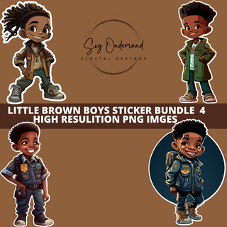 LITTLE BROWN BOYS STICKER BUNDLE 4 HIGH RESULITION PNG IMGES