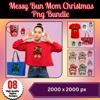 Messy Bun Mom Christmas Png Bundle