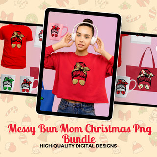 Messy Bun Mom Christmas Png Bundle