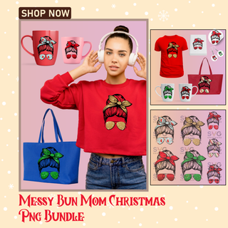 Messy Bun Mom Christmas Png Bundle